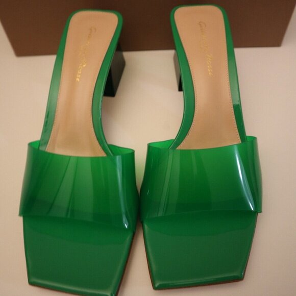 Gianvito Rossi Shoes - Gianvito Rossi Cosmic Sandals Green PVC Slide 55mm Block Heel Size 38 8 New Box